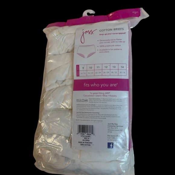 Just My Size by Hanes 5 Briefs White Plus Size 14 34/36 Cotton Panties Underwear - Picture 2 of 10